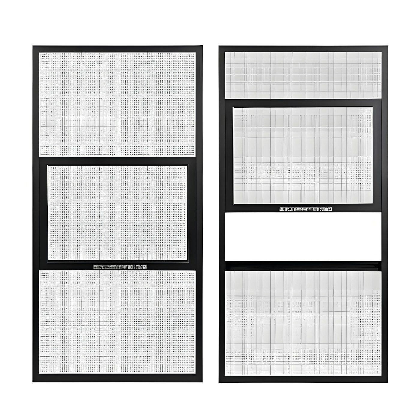 New, intact window screens in a modern frame